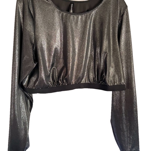 Torrid Tops - Torrid Black Metallic Look Crop Blouse with Long Sleeves, SZ 3 Junior, (T1)